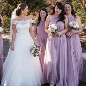 Soft Mesh Halter Bridesmaid Dress with Slim Sash